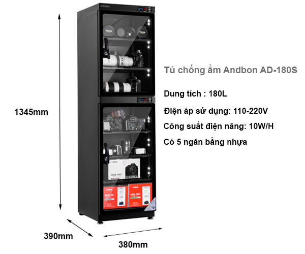 TỦ CHỐNG ẨM ANDBON AD-180S, 180 LÍT - HÀNG CHÍNH HÃNG