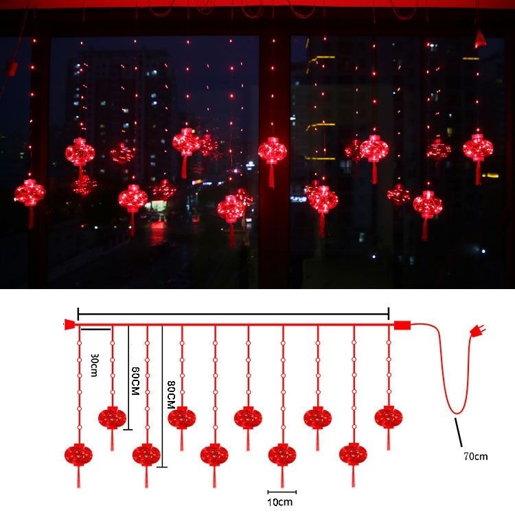 Đèn Trang Trí Tết LED Đèn Nhấp Nháy Đèn Sao Ban Công, Lễ Hội Mùa Xuân Năm Mới Đèn Lồng Đỏ Rèm Cửa 