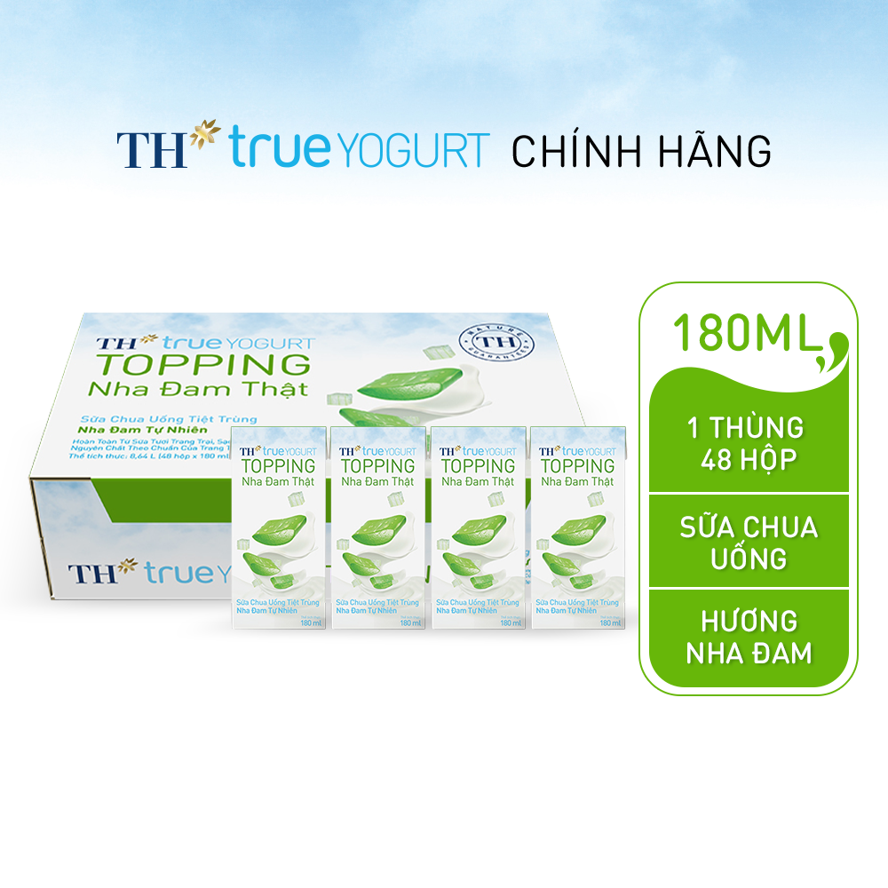 Thùng Sữa chua uống tiệt trùng TH true YOGURT TOPPING nha đam tự nhiên (180ml x 48 Hộp)