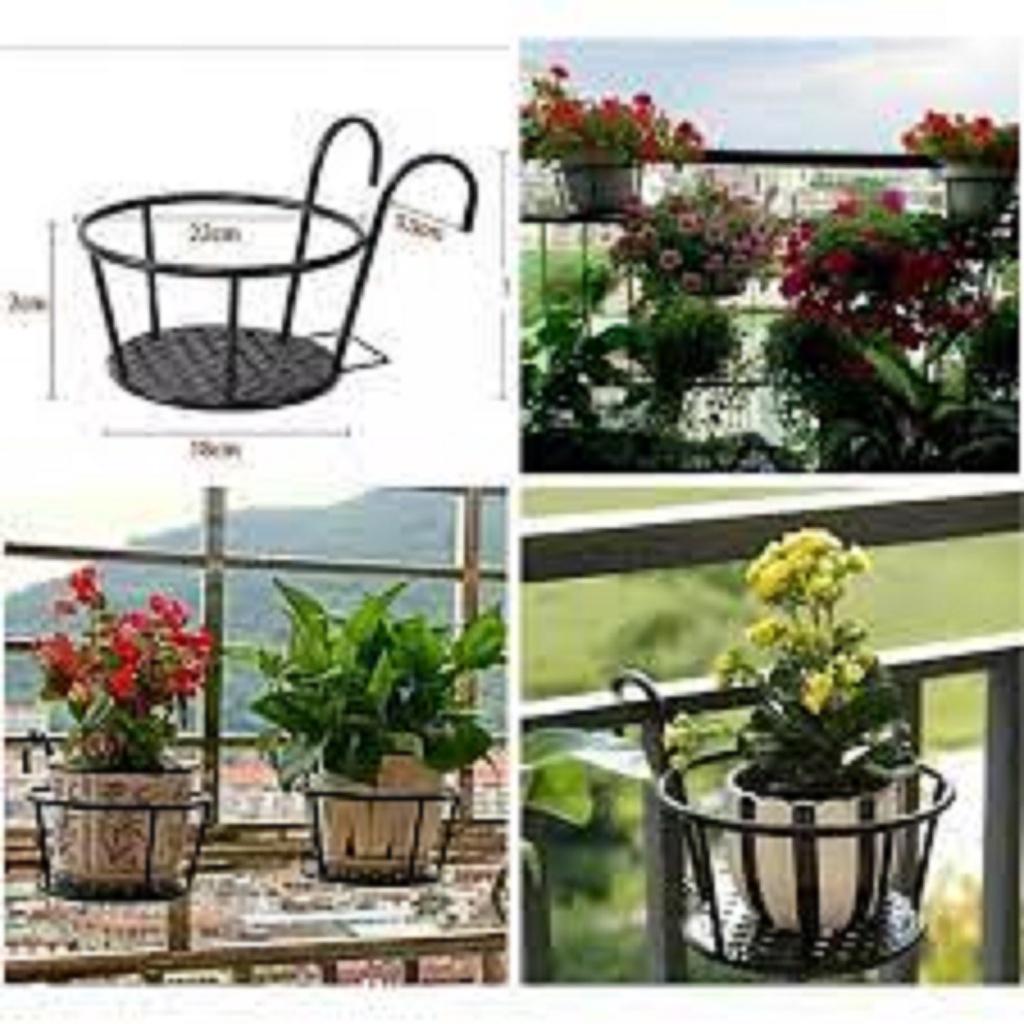 Combo 5 Giỏ Sắt Treo Hoa Ban Công - Hàng Đẹp Sơn Tĩnh Điện Màu Đen hh026