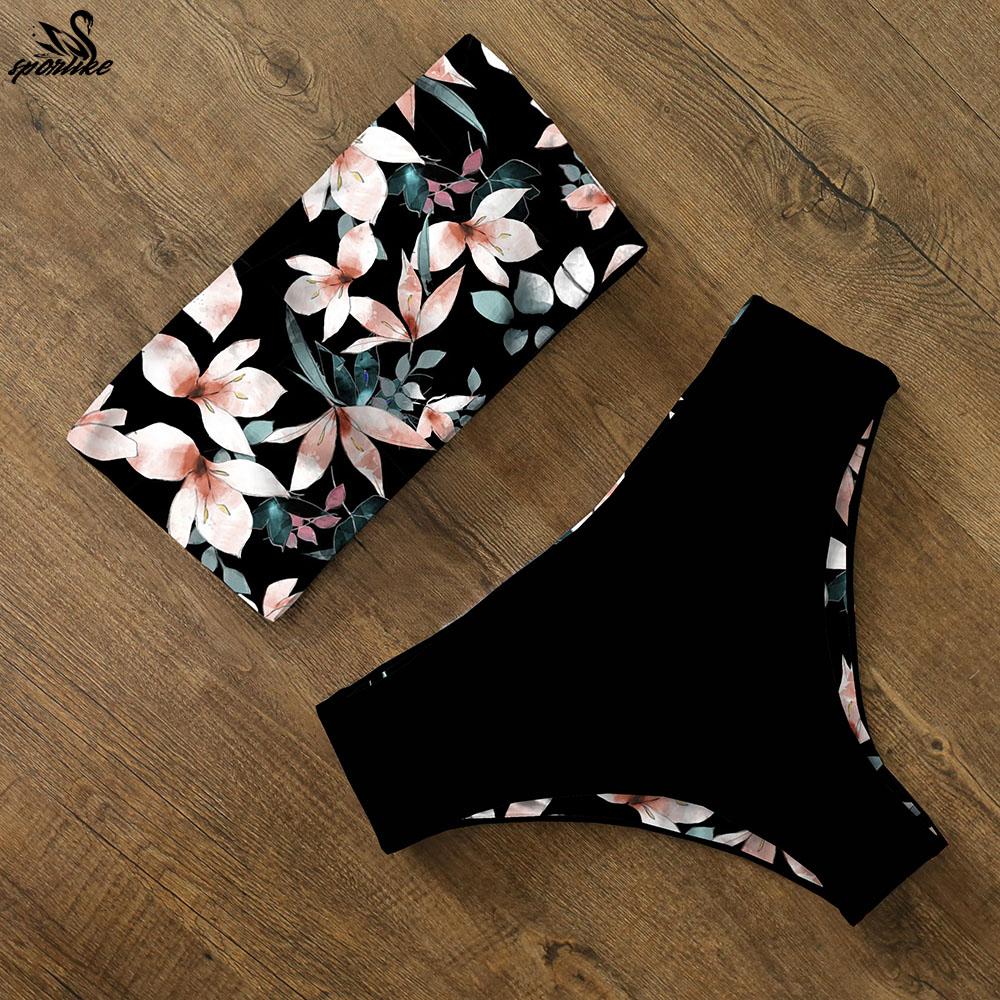 Bikini 2021 Đồ Bơi Đồ Bơi Nữ Váy In Hình Cao Cấp Bikini Bộ Chéo Lưng Bandeau Áo Tắm Nữ Mặc Đi Biển Biquini