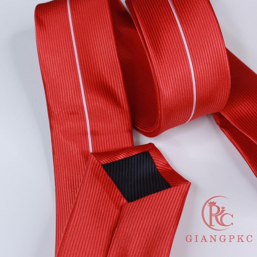 Cà vạt nam bản 6cm chú rể Giangpck q62070 đỏ kẻ trắng