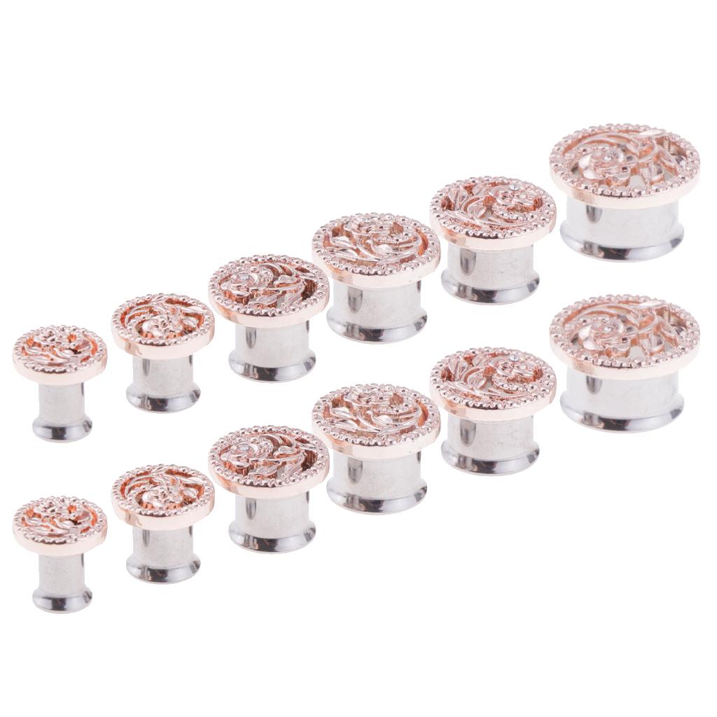 2pcs Fancy Rose Gold Flower Ear Plug Tunnel Stainless Steel Ear Jewelry 6mm