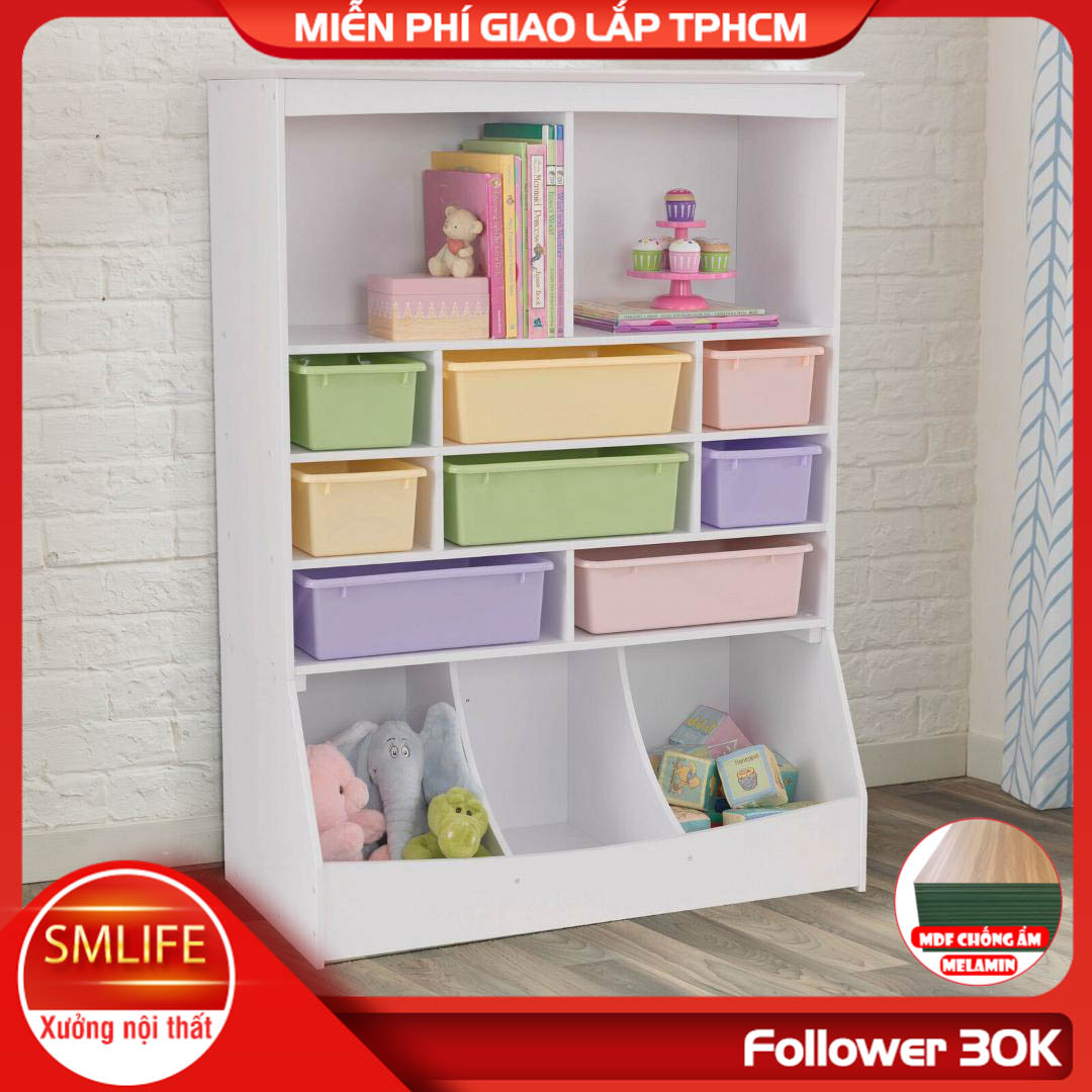 Kệ để đồ chơi cho bé SMLIFE Kristy | Gỗ MDF dày 17mm chống ẩm | D95xR32xC125cm