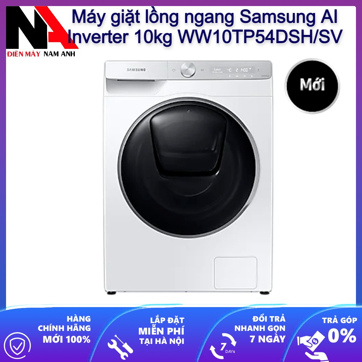 Máy giặt lồng ngang Samsung AI Inverter 10kg WW10TP54DSH/SV - Hàng chính hãng