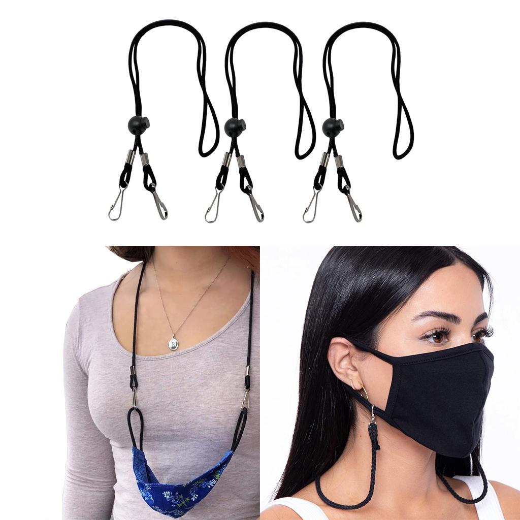 3x 1/3Pcs Adjustable Anti-lost Face Mask Lanyards Neck Straps with Clips Black