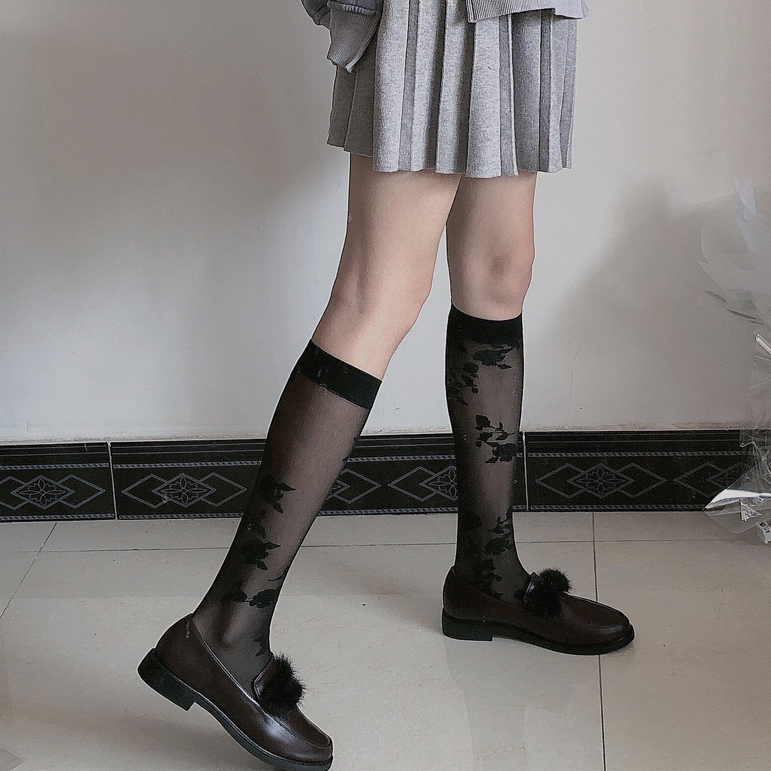 Tất, vớ bắp chân, tất đùi mỏng thêu hoa hồng phong cách Lolita Nhật Bản cosplay Gợi Cảm cho nữ