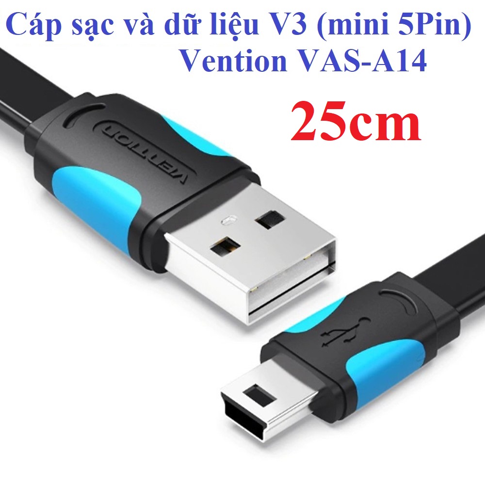 Cáp sạc và truyền dữ liệu cổng V3 ( Mini 5Pin ) thương hiệu Vention VAS-A14 _ Hàng chính hãng