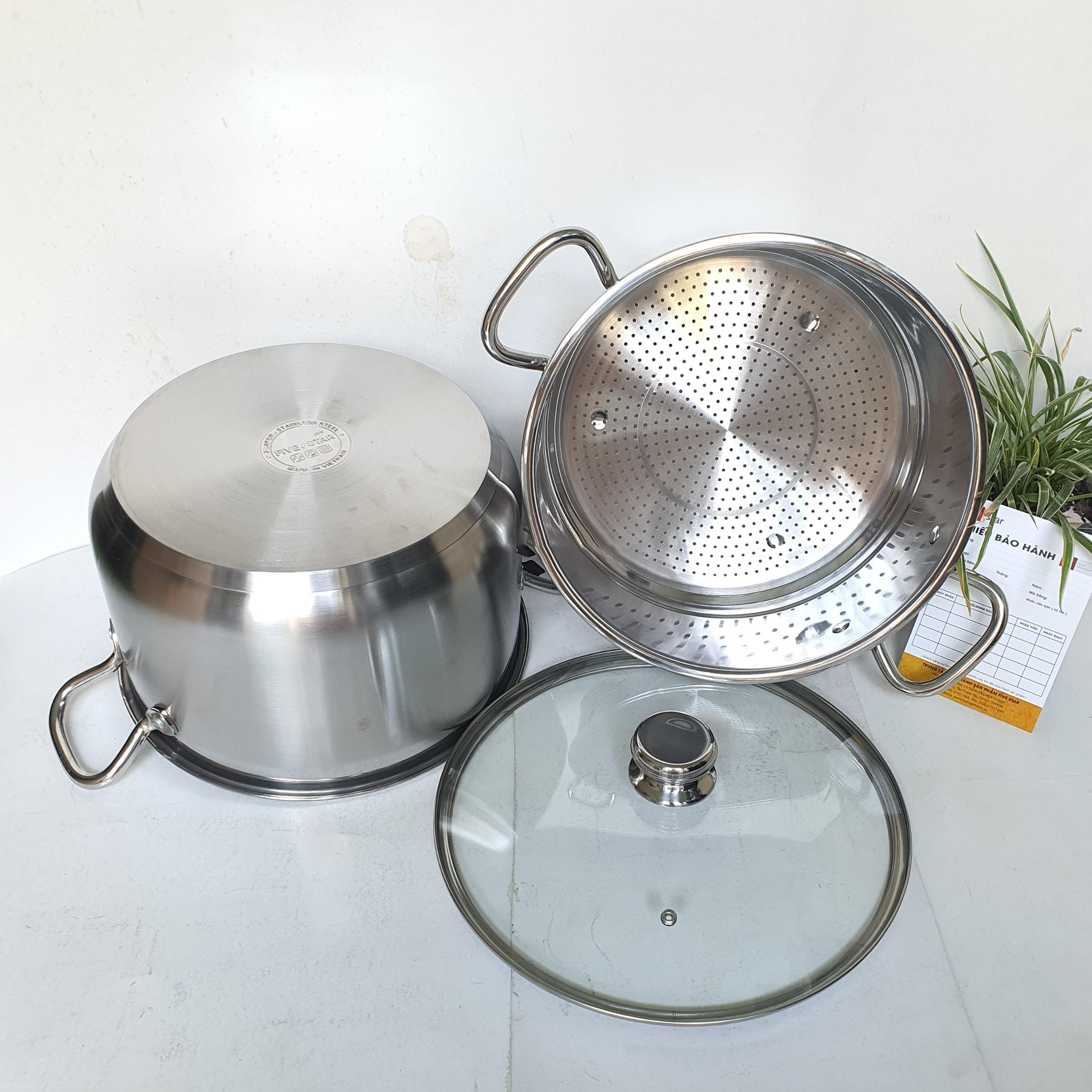 Sét nồi xửng hấp 3 đáy Fivestar từ 28 cm