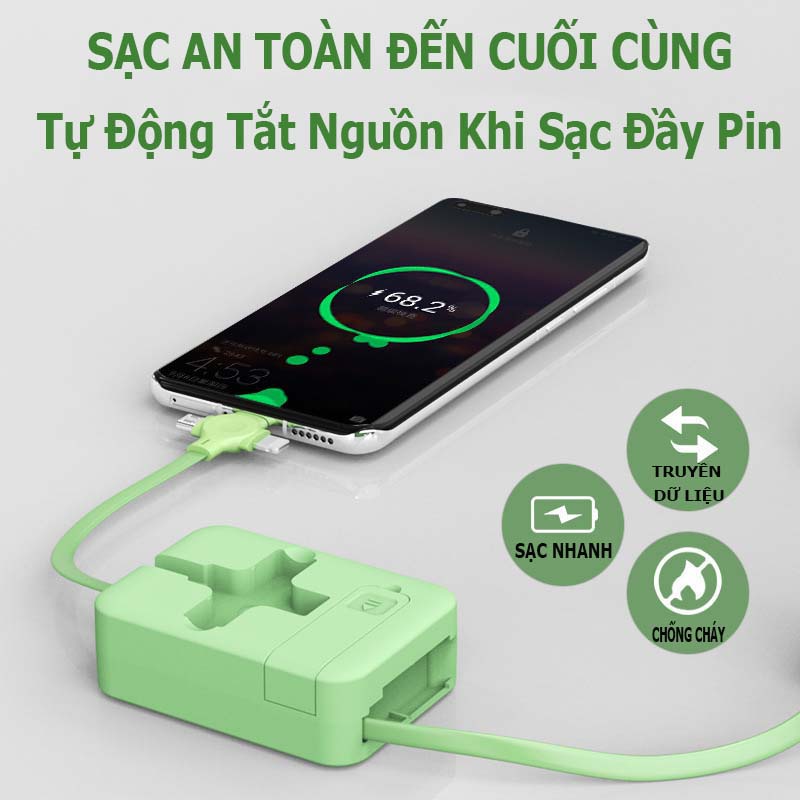 Cáp Sạc Nhanh 3A Đa Năng 3 Trong 1; Chiều Dài 1m; Thiết Kế Gấp Gọn Thông Minh SF412 Cho Điện Thoại, Máy Tính Bảng- Hàng Nhập Khẩu