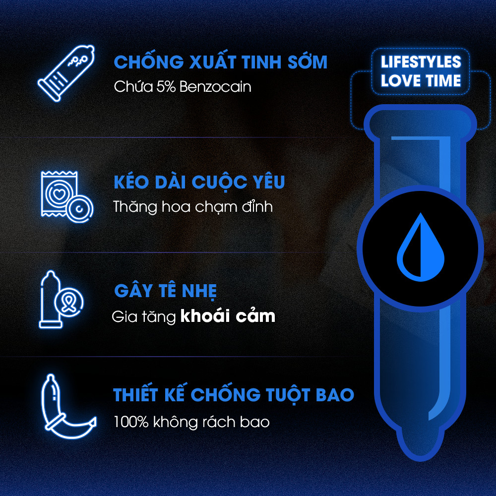 Bao Cao Su Kéo Dài Thời Gian LifeStyles Love Time Thiết kế Ôm Sát Nhiều Gel 100% Không Rách Bao - Hộp 3 bao