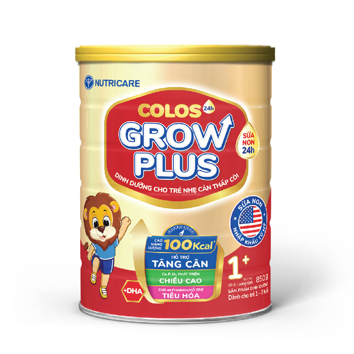 Sữa bột Nutricare Colos 24h Grow Plus 1+ giúp trẻ phát triển toàn diện (850g)