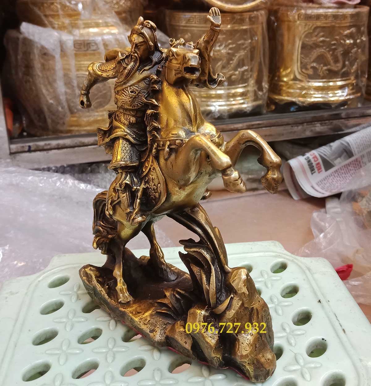 Tượng quan công cưỡi ngựa cao 19cm, tượng quan công bằng đồng, tượng quan công