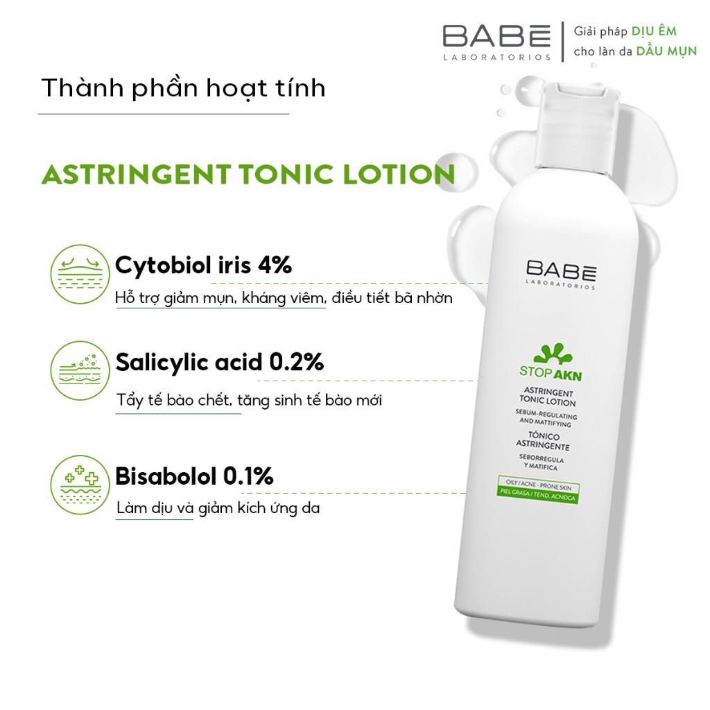 Toner cân bằng dầu nhờn, hỗ trợ giảm mụn, se khít lỗ chân lông BABE Stop AKN Astringent Tonic Lotion 250ml