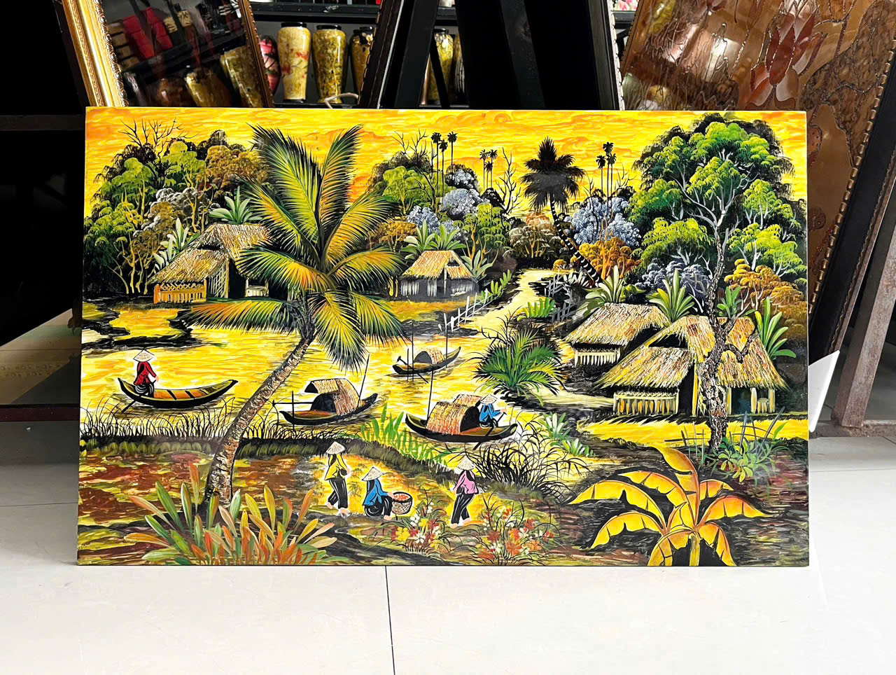 Tranh Sơn Mài - ĐỒNG QUÊ VIỆT NAM | Size 50x80 cm | Mộc Mạc – Bình Yên – Đậm Hồn Dân Tộc