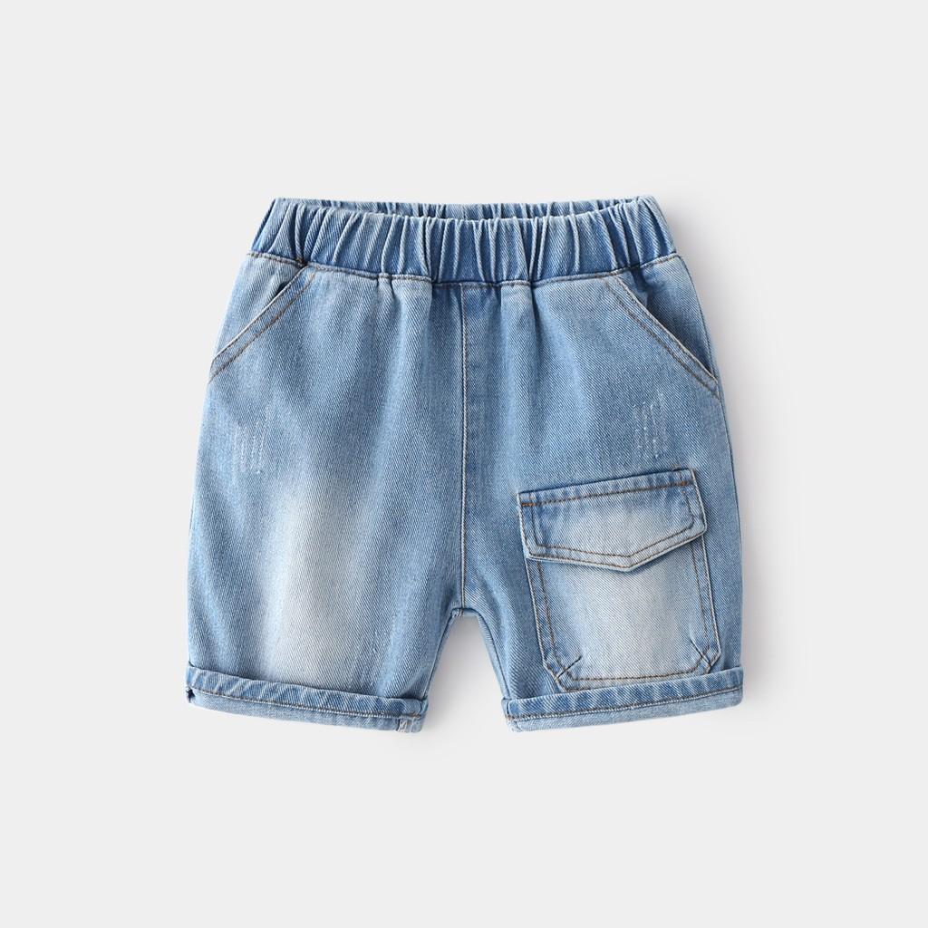 Quần Jeans Cho Bé WELLKIDS Quần Short Cho Bé Họa Tiết Túi Hộp Chất Bò Mềm 032