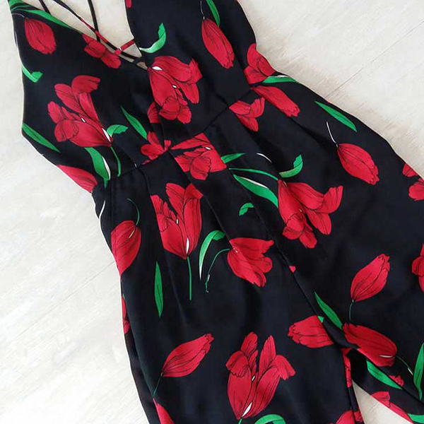 Jumsuit dài hở lưng họa tiết hoa Tulip