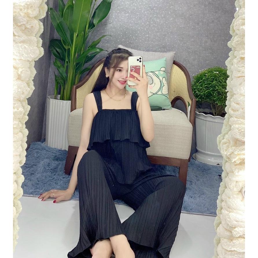 Đồ bộ nữ quần ống suông rộng, vải lụa dập ly xốp, mịn mát, ít nhăn, (2 size từ 48-55-68 kg) * Set đồ bộ nữ mùa hè