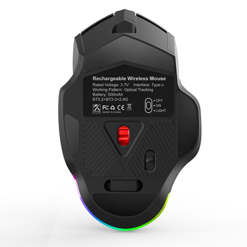 Black Mouse Wireless Mouse Rechargeable Triple-Mode Mouse Breathing Light 3 Adjustable DPI Levels Plug N Play