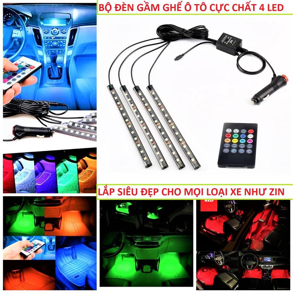 Đèn gầm ghế 4 led kèm điều khiển đổi màu hiệu ứng cực đẹp trang trí nội thất ô tô loại tốt