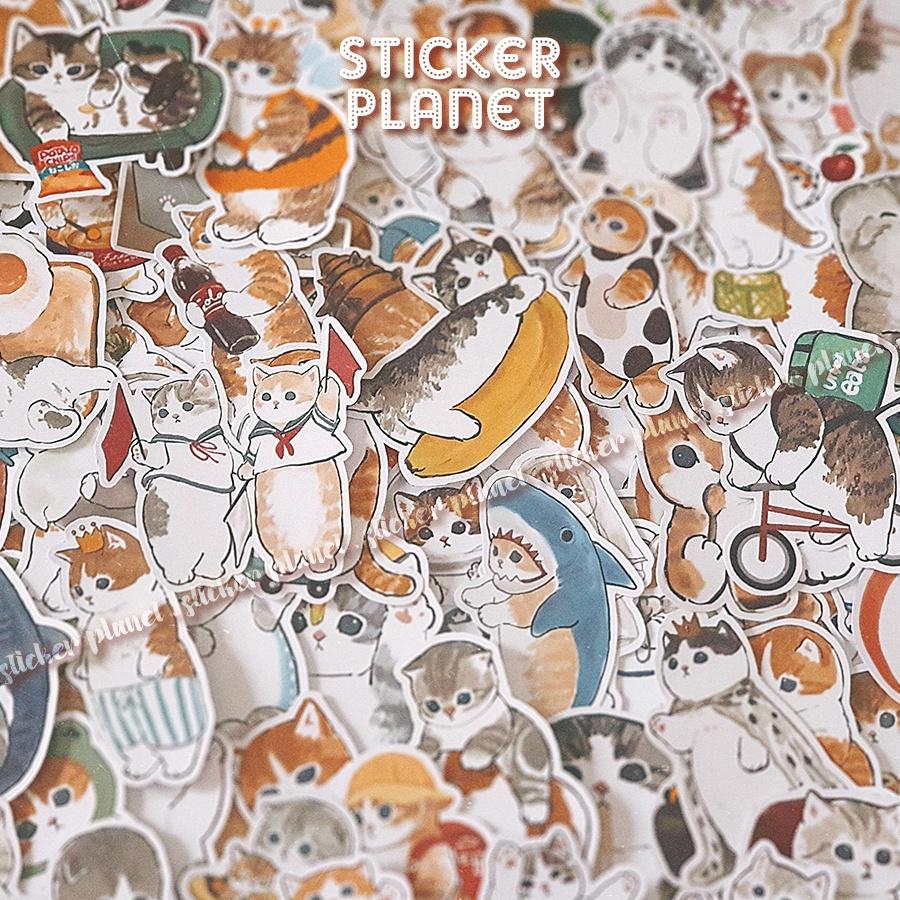 Sticker mèo đáng yêu chống thấm nước dán mũ bảo hiểm guitar ukulele điện thoại laptop chủ đề cute kitten