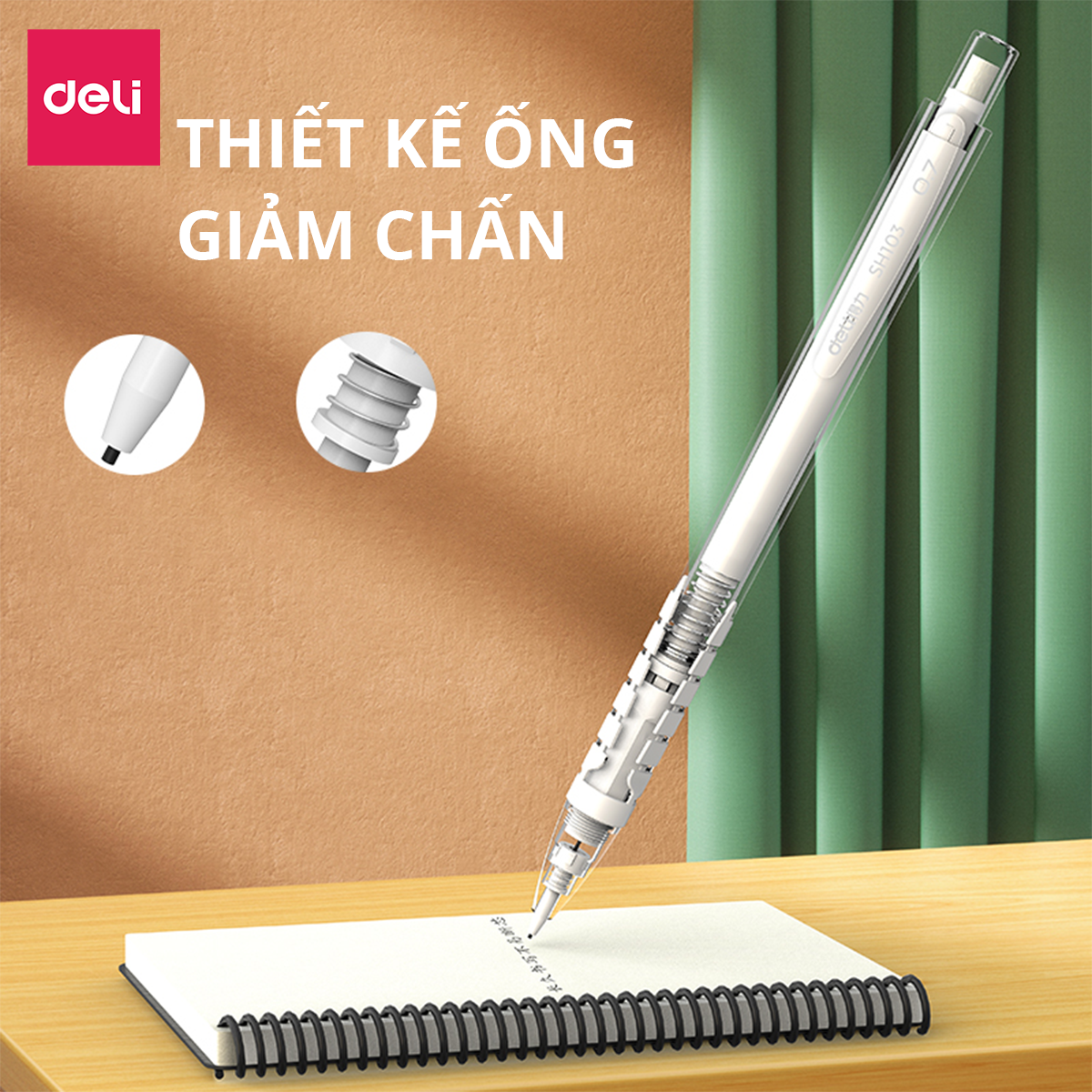 Bút Chì Kim Cơ Học Vỏ Trong Suốt 0.5mm 0.7mm Deli - Cao Cấp Kèm Đầu Tẩy Dành Cho Học Sinh Văn Phòng - SH102 SH103 SH112 SH113