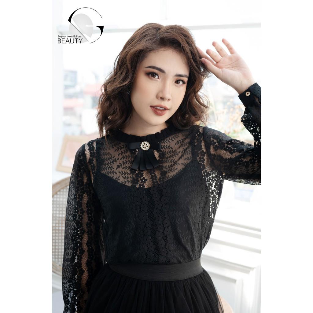 G Beauty Áo Cổ Nơ Đá Kèm Áo Hai Dây Đen