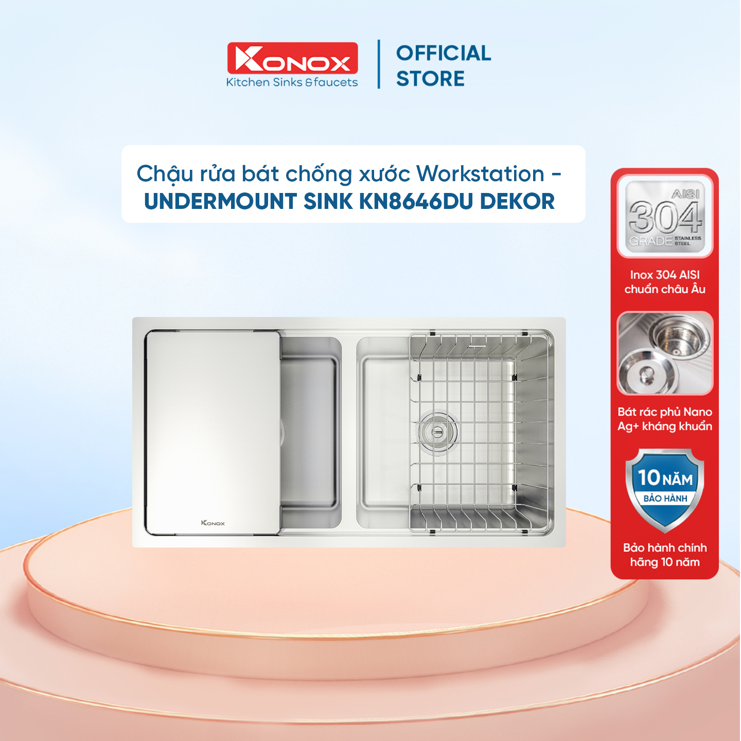 Chậu rửa bát chống xước Workstation Sink – Undermount Sink KN8646DU Dekor - Bảo hành chính hãng 10 năm