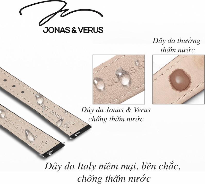 Đồng hồ đeo tay Nữ hiệu JONAS &amp; VERUS X01647-Q3.GGWLW, Máy Pin (Quartz), Kính sappire chống trầy xước, Dây Da Italy