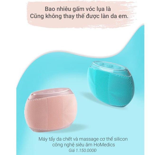 Máy rửa mặt massage mặt toàn tẩy da chết toàn thân Silicone kháng khuẩn công nghệ siêu âm HoMedics BDY-300BL