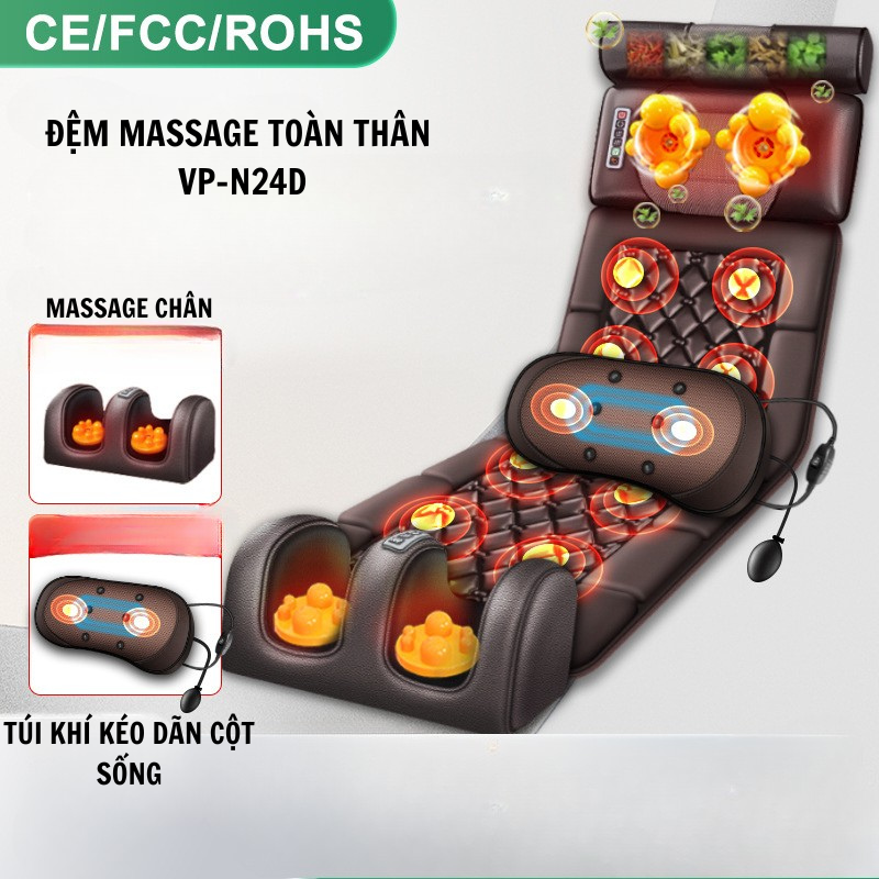 Đệm massage toàn thân Vispo VP-N24D Có 10 điểm rung toàn thân, massage chân riêng, túi khí kéo giãn cột sống