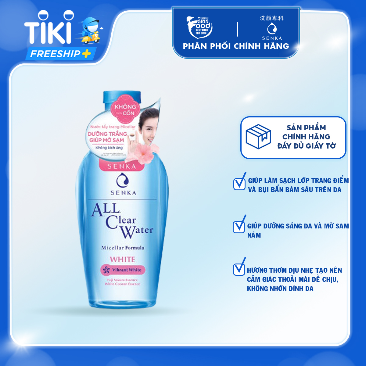 Nước Tẩy Trang Dưỡng Trắng Da Chiết Xuất Hoa Anh Đào Senka All Clear Water Micellar Formula White