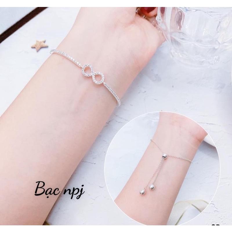 Lắc tay bạc nữ hình vô cực dáng rút dễ điều chỉnh sezi, Bạc Ta 100%-Bạc Npj