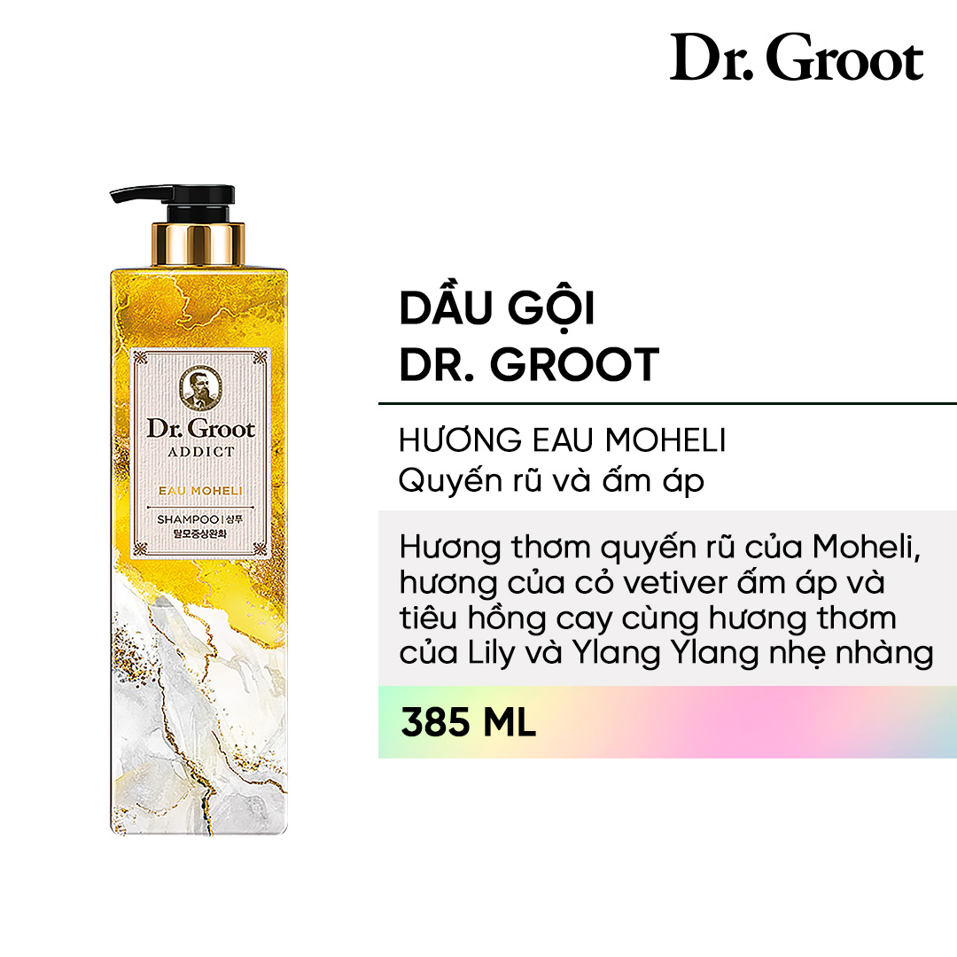 Dầu gội sạch gàu và chăm sóc da đầu, ngăn tóc gãy rụng REEN DR. GROOT ADDICT SHAMPOO LILY DE MOHELI 385 ml