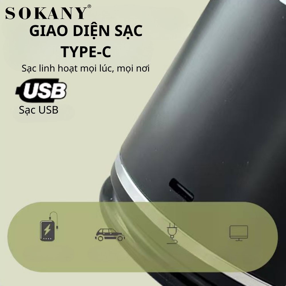 XAY ĐƯỢC ĐÁ - Máy xay sinh tố cầm tay SẠC PIN KHÔNG DÂY SOKANY SK-01023, pin sạc 1300mAh, 6 lưỡi dao sắc bén không gỉ - HÀNG CHÍNH HÃNG