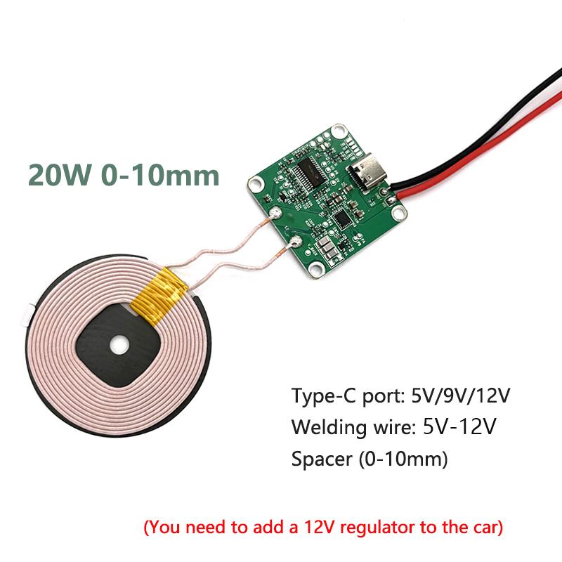 20W Công suất cao 5V 12V Sạc nhanh Bộ sạc không dây Mô-đun bộ sạc không dây Type-C USB + cuộn QI Qi Universal cho pin điện thoại xe hơi