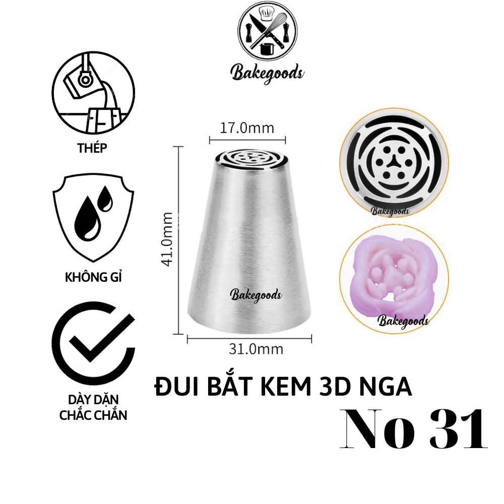 Đui Bắt Kem 3D Nga, đuôi bắt hoa 4 cánh, đui 3D Nga dùng trang trí bánh sinh nhật, bánh cupcake hình bó hoa
