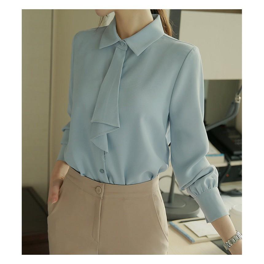 Áo Sơ Mi Công Sở Tay Dài,Màu Trắng, Xanh Pastel, Cổ Đức Phối Bèo Ngực Tinh Tế, Thời Trang AA416