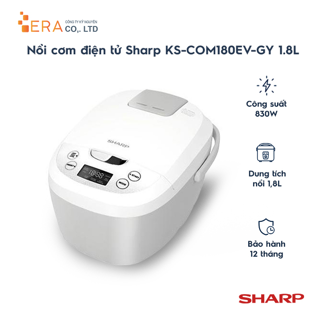 Nồi Cơm Điện Tử Sharp KS-COM180EV-GY - Trắng - Hàng chính hãng