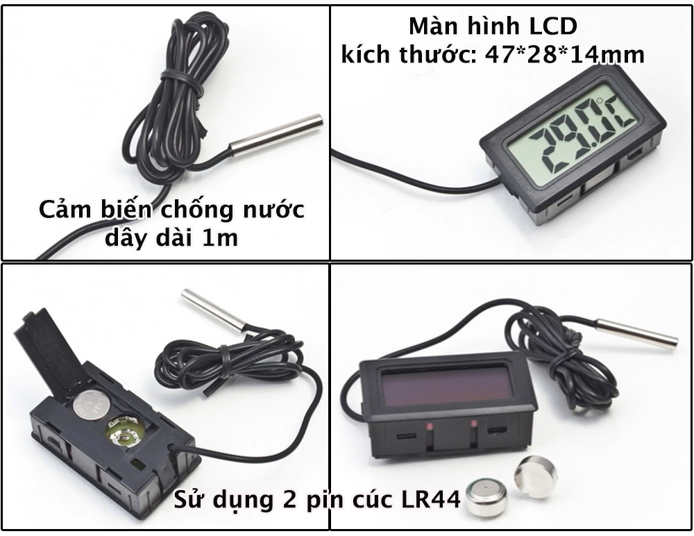 Đồng hồ đo nhiệt độ dây cảm biến chống nước -50°C đến +110°C