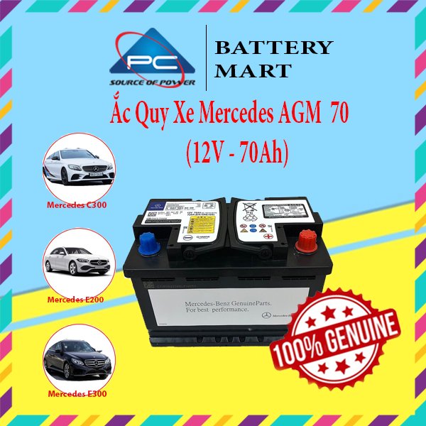 Bình Ắc Quy Xe Mercedes A0019828008 AGM 12V - 70Ah, Ắc Quy Xe Mercedes C200, C250, GLC200