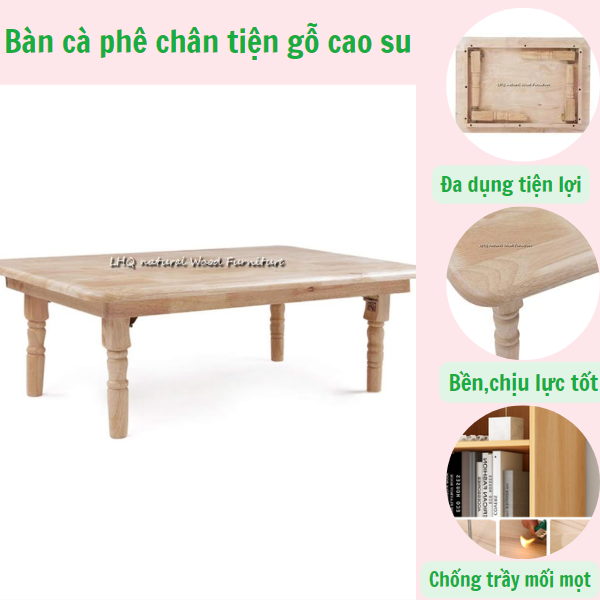 Bàn trà gỗ chân tiện gấp gọn nhiều kích thước-Bàn trà xếp gọn kiểu dáng Hàn Nhật-Bàn ngồi bệt