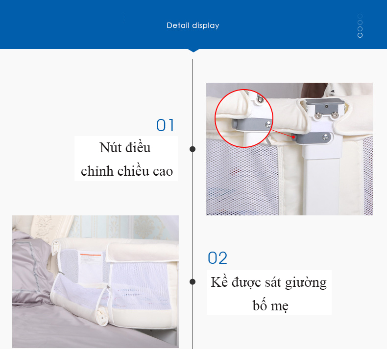 Nôi, cũi kề giường đa năng, giường cũi gấp gọn cho bé có bánh xe, đung đưa Bản nâng cấp 2020