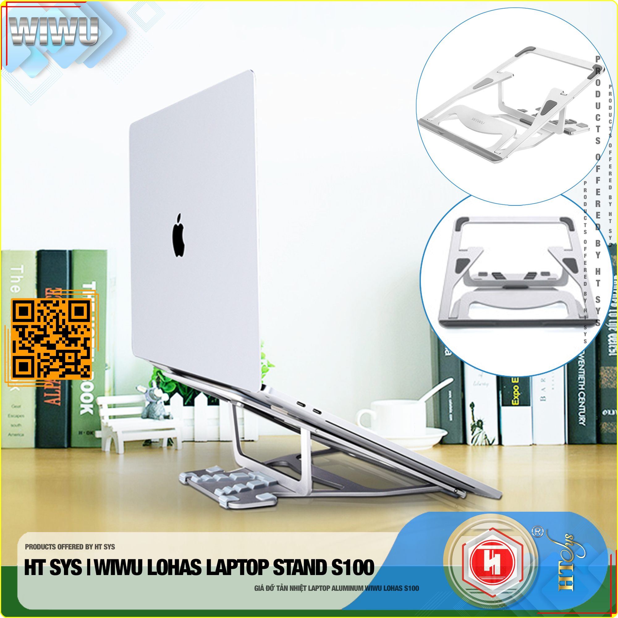 Giá đỡ laptop gấp gọn HT SYS wiwu LOHAS laptop STAND s100 - Hợp kim nhôm cao cấp - Đế tản nhiệt laptop, macbook, máy tính xách tay - 05 Chế độ điều chỉnh góc độ - Phù hợp cho máy 11-17.3 inch -  [Hàng Nhập Khẩu]