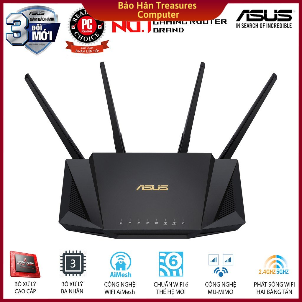 Hình ảnh Gaming Router Wifi Asus RT-AX3000 Dual Band WiFi 6 (802.11ax) AX3000 Băng Tần Kép AiMesh AiProtection MU-MIMO OFDMA - Hàng Chính Hãng