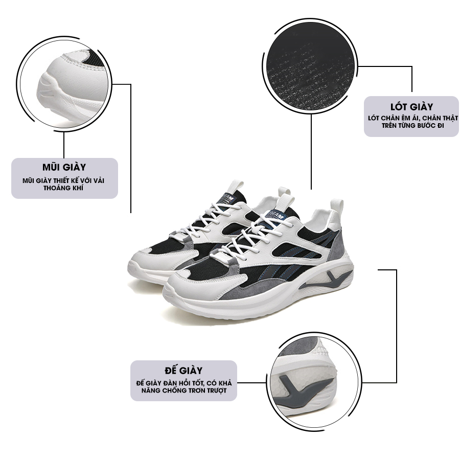 Giày Thể Thao Nam GEMI - Giày Sneaker Màu Trắng Viền Đen - Trắng Viền Vàng, Giày Thể Thao Mẫu Mới Hot Trend 2022 - G5190