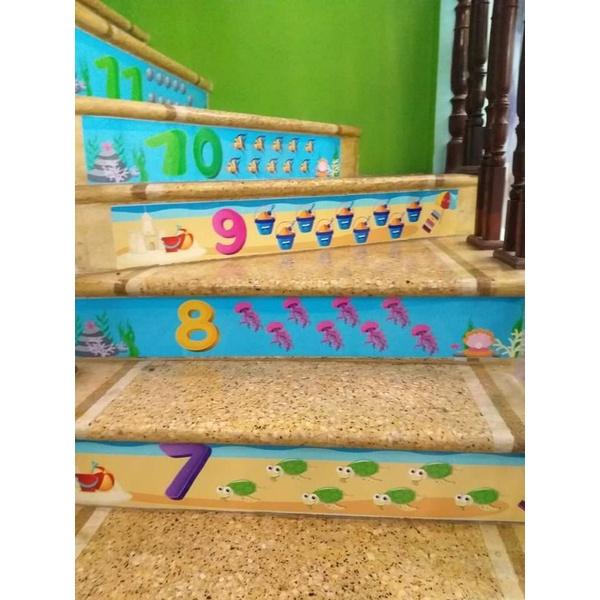 set 11 bậc decal trang trí cầu thang số đếm sinh vật biển