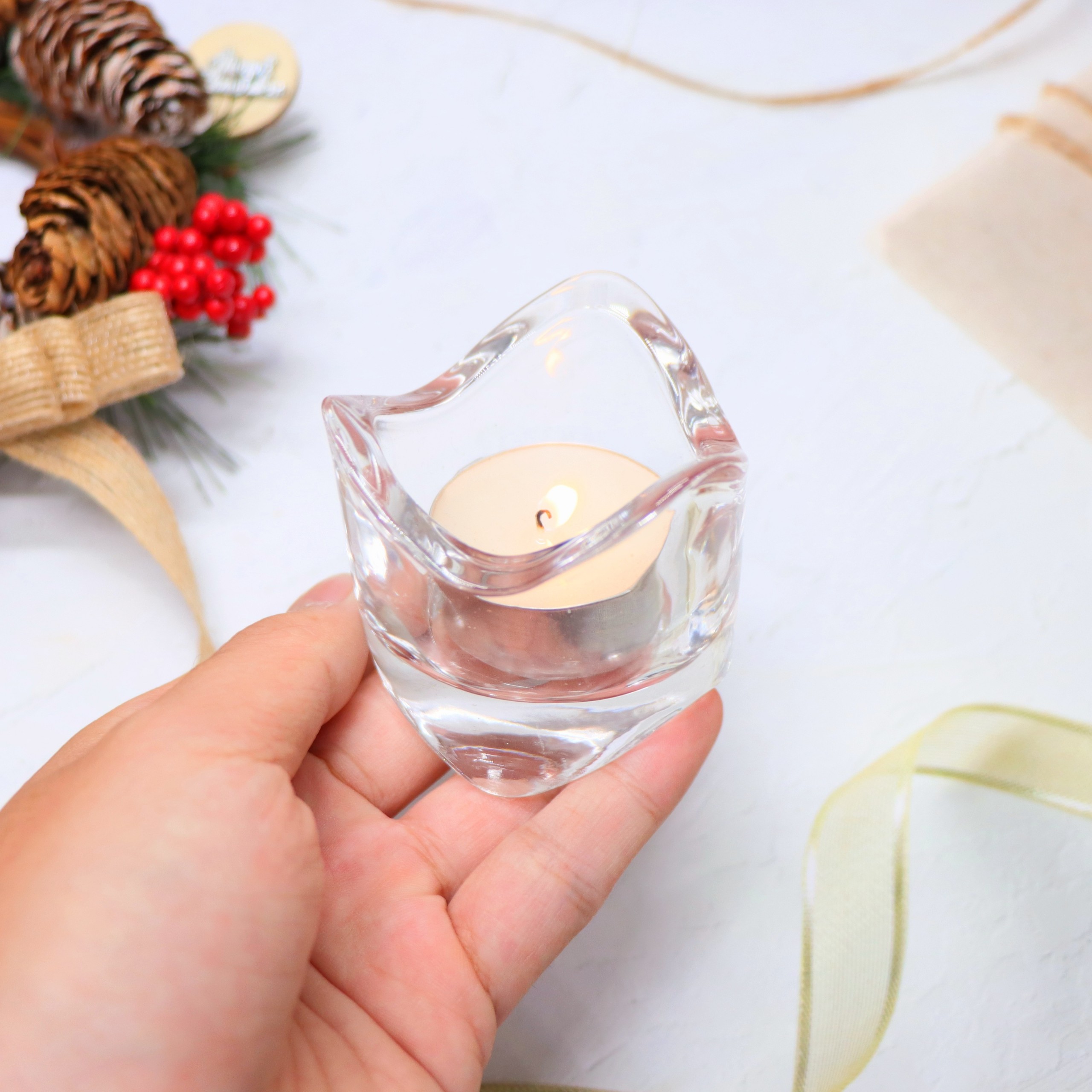 Nến Giáng Sinh Có Trang Trí Để Bàn NEN03 Trang Trí Noel – Mẫu LƯỢN SÓNG