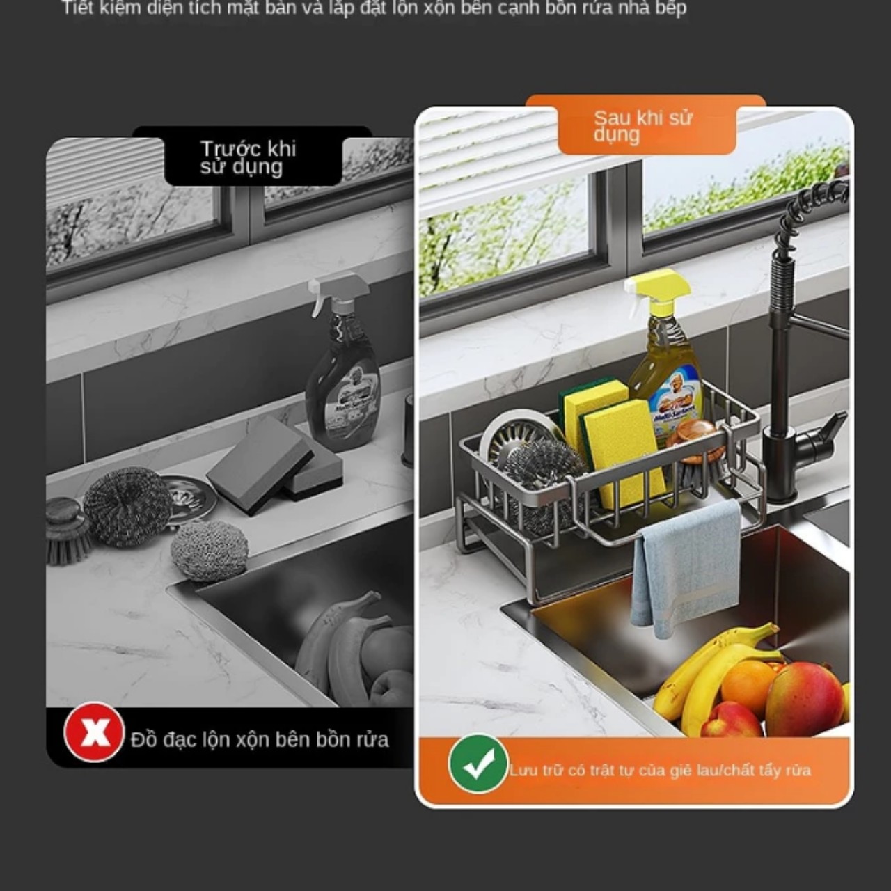 Kệ Để Đồ Rửa Chén Bát Cao Cấp Thép Carbon Dày Dặn Phủ Sơn Tĩnh Điện Chống Rỉ Sét, Chắc Chắn Có Giá Nghiêng Thoát Nước  - HÀNG CHÍNH HÃNG MINIIN