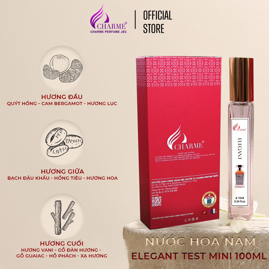 Nước hoa nam lưu hương lâu Charme Elegant 10ml chai Test mini hương biển hiện đại và nam tính dành cho phái mạnh